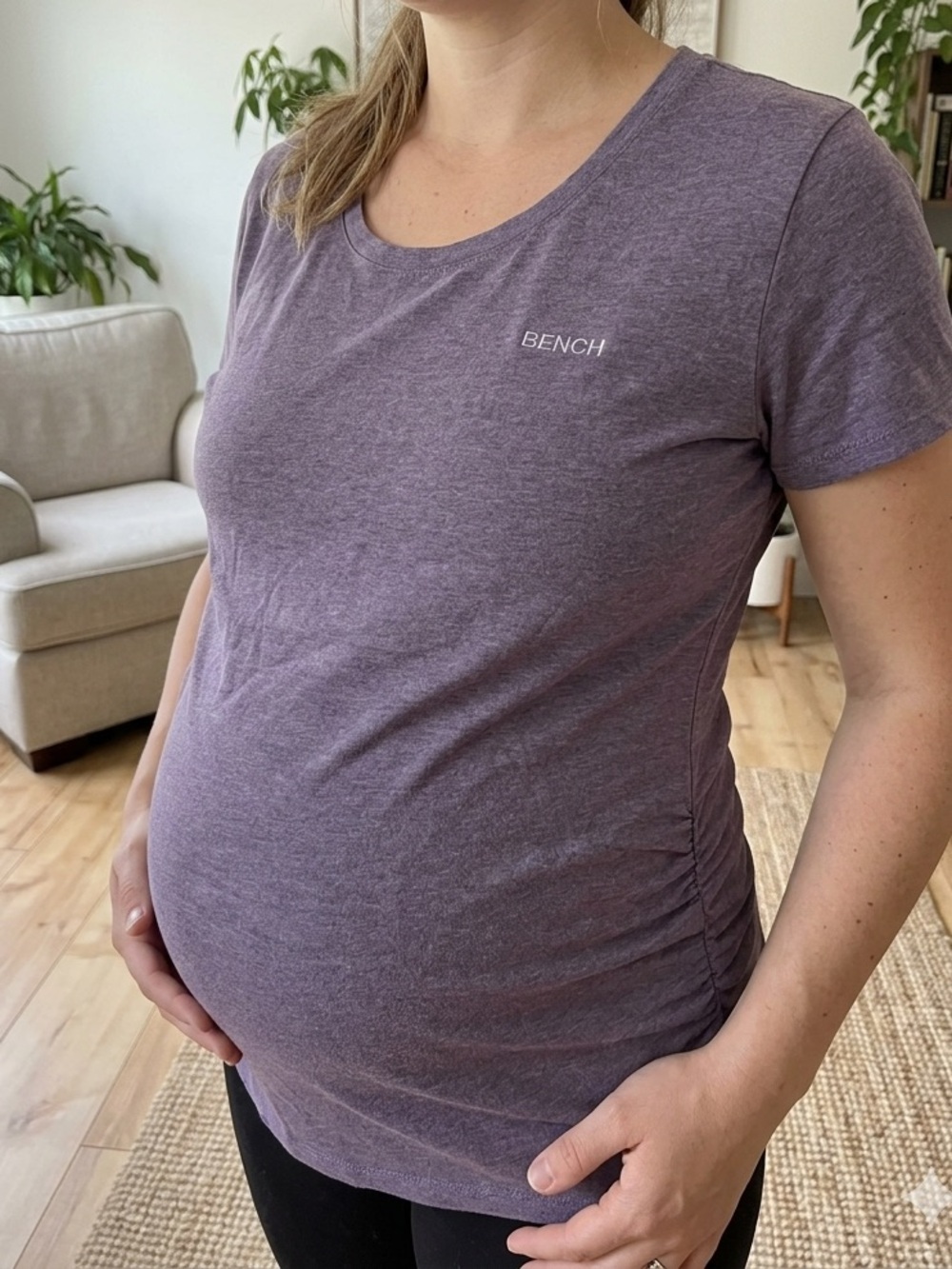 Bench Purple Marl Ruched Short Sleeve Maternity Tee - Size XL (Fits Smaller)